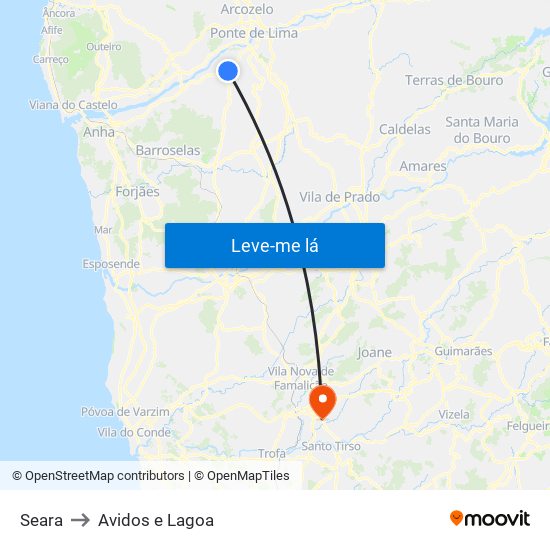 Seara to Avidos e Lagoa map