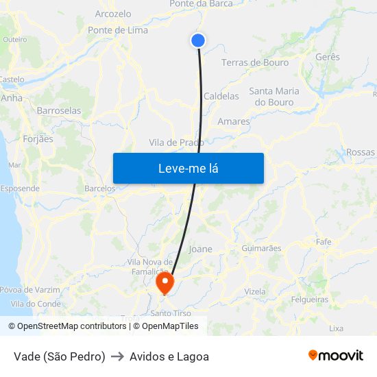 Vade (São Pedro) to Avidos e Lagoa map