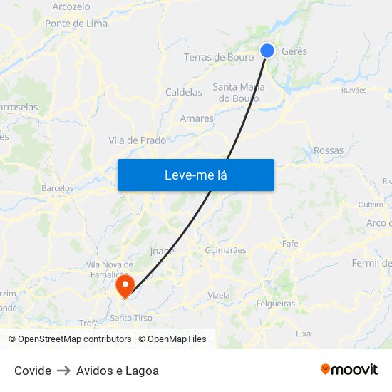 Covide to Avidos e Lagoa map
