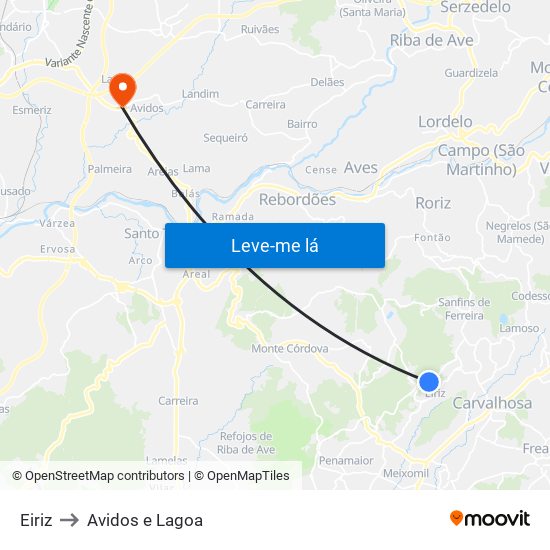 Eiriz to Avidos e Lagoa map
