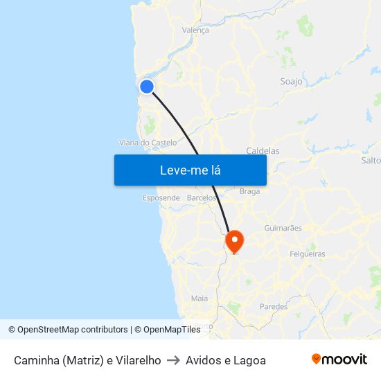 Caminha (Matriz) e Vilarelho to Avidos e Lagoa map