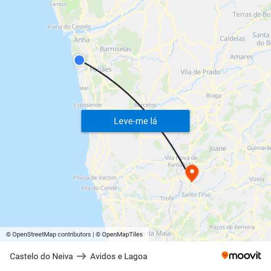 Castelo do Neiva to Avidos e Lagoa map