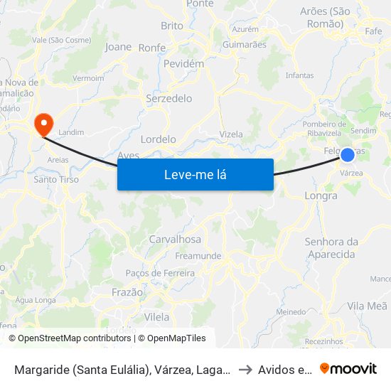 Margaride (Santa Eulália), Várzea, Lagares, Varziela e Moure to Avidos e Lagoa map