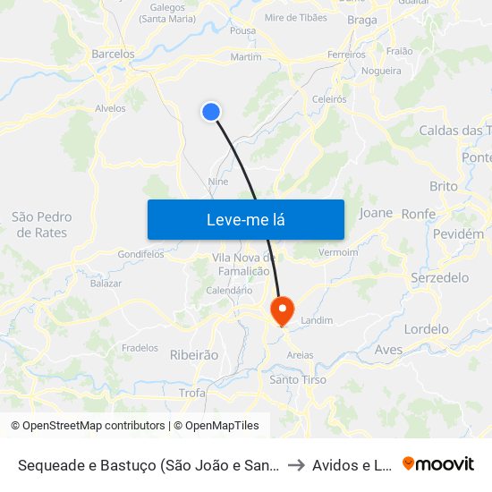 Sequeade e Bastuço (São João e Santo Estêvão) to Avidos e Lagoa map