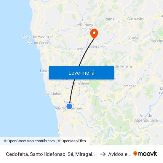 Cedofeita, Santo Ildefonso, Sé, Miragaia, São Nicolau e Vitória to Avidos e Lagoa map