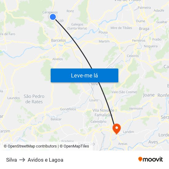 Silva to Avidos e Lagoa map