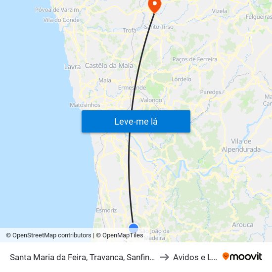 Santa Maria da Feira, Travanca, Sanfins e Espargo to Avidos e Lagoa map