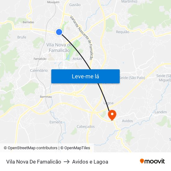 Vila Nova De Famalicão to Avidos e Lagoa map