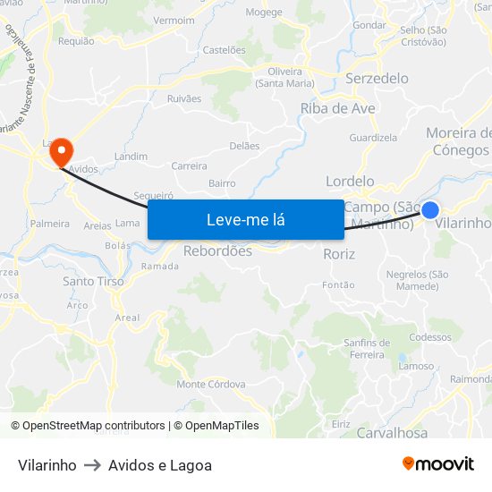Vilarinho to Avidos e Lagoa map