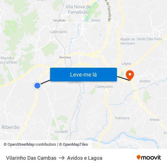 Vilarinho Das Cambas to Avidos e Lagoa map