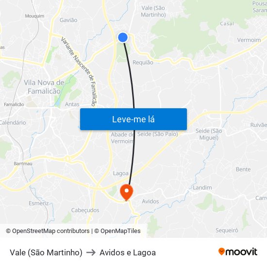 Vale (São Martinho) to Avidos e Lagoa map
