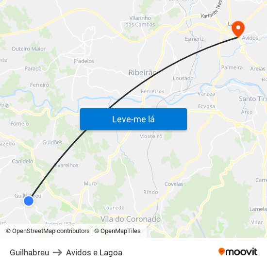 Guilhabreu to Avidos e Lagoa map