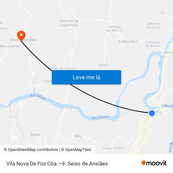 Vila Nova De Foz Côa to Seixo de Ansiães map