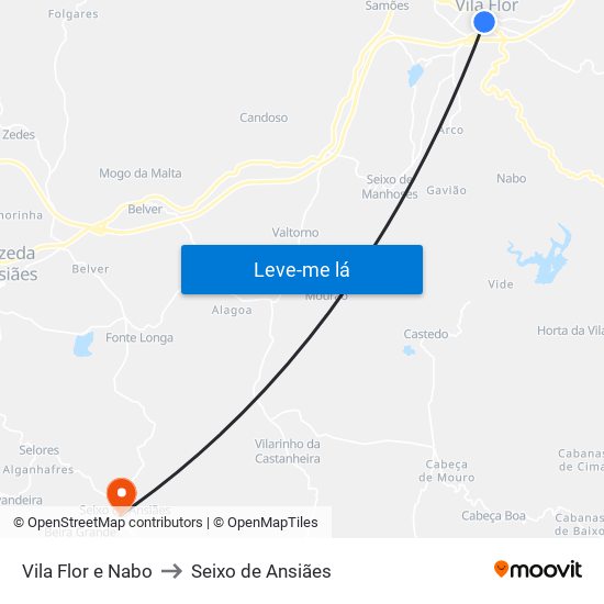 Vila Flor e Nabo to Seixo de Ansiães map