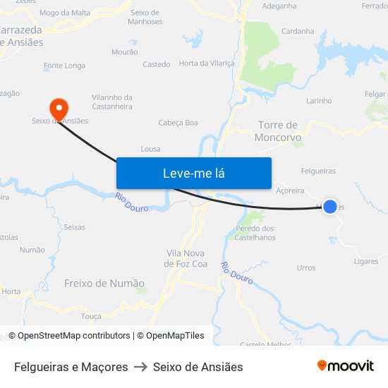 Felgueiras e Maçores to Seixo de Ansiães map