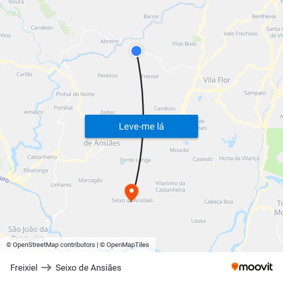 Freixiel to Seixo de Ansiães map