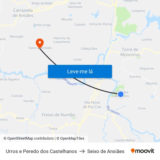 Urros e Peredo dos Castelhanos to Seixo de Ansiães map