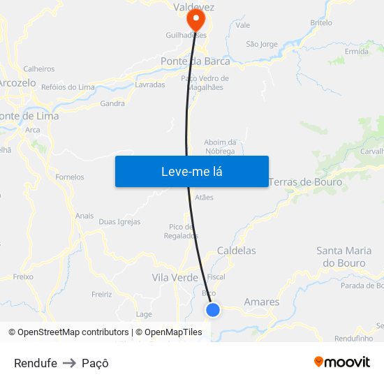 Rendufe to Paçô map