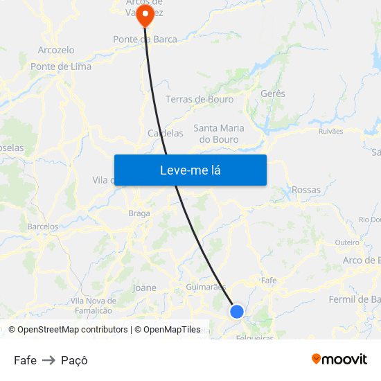 Fafe to Paçô map