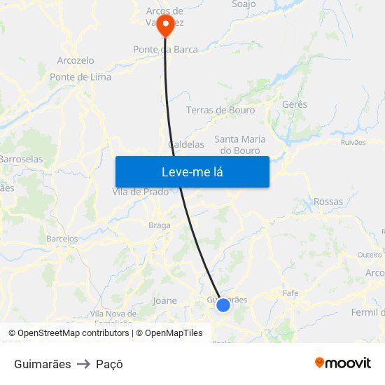 Guimarães to Paçô map