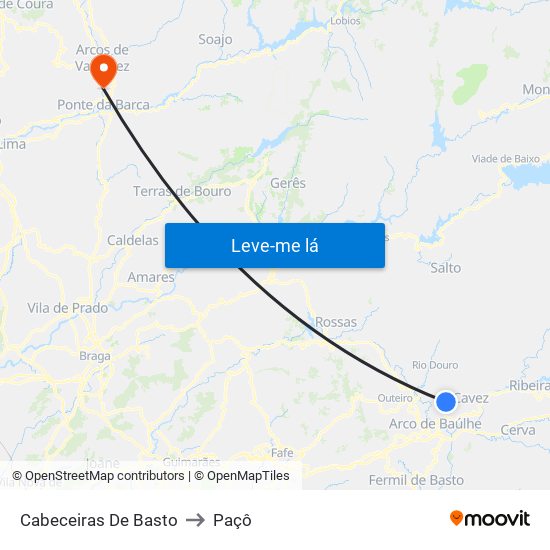 Cabeceiras De Basto to Paçô map