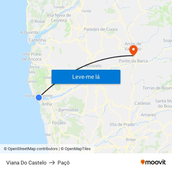 Viana Do Castelo to Paçô map