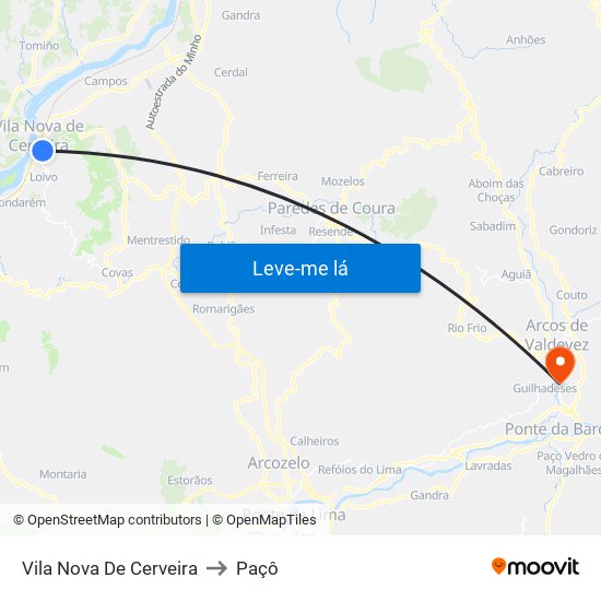 Vila Nova De Cerveira to Paçô map