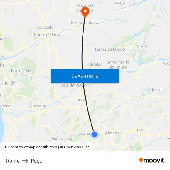 Ronfe to Paçô map