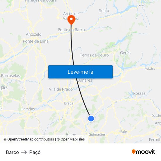 Barco to Paçô map
