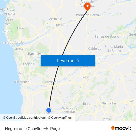 Negreiros e Chavão to Paçô map