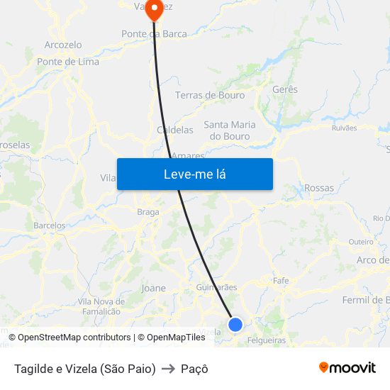 Tagilde e Vizela (São Paio) to Paçô map