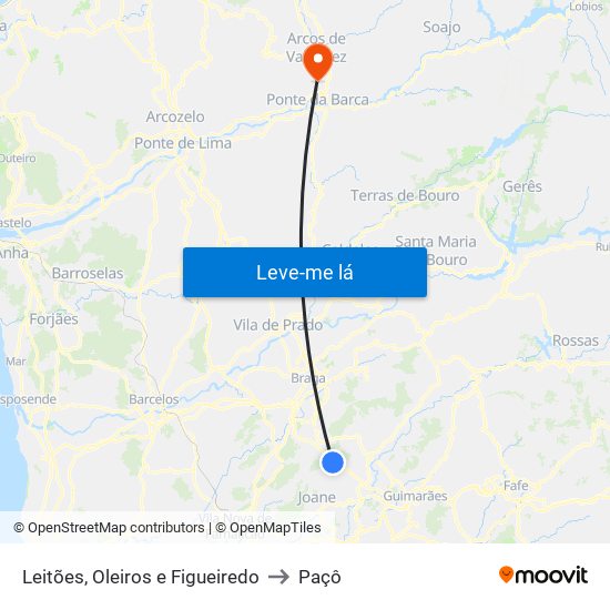 Leitões, Oleiros e Figueiredo to Paçô map