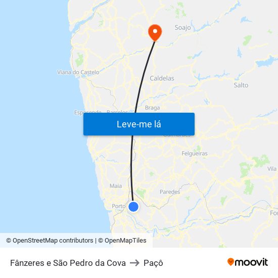 Fânzeres e São Pedro da Cova to Paçô map