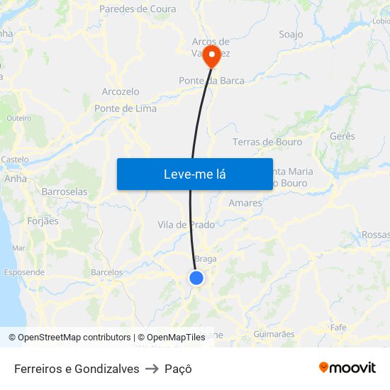 Ferreiros e Gondizalves to Paçô map