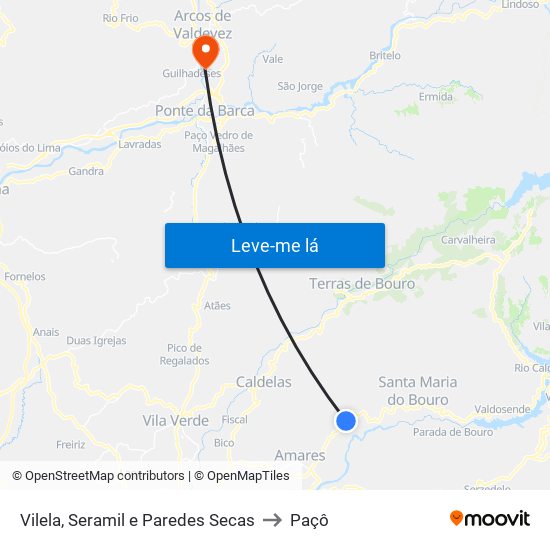 Vilela, Seramil e Paredes Secas to Paçô map