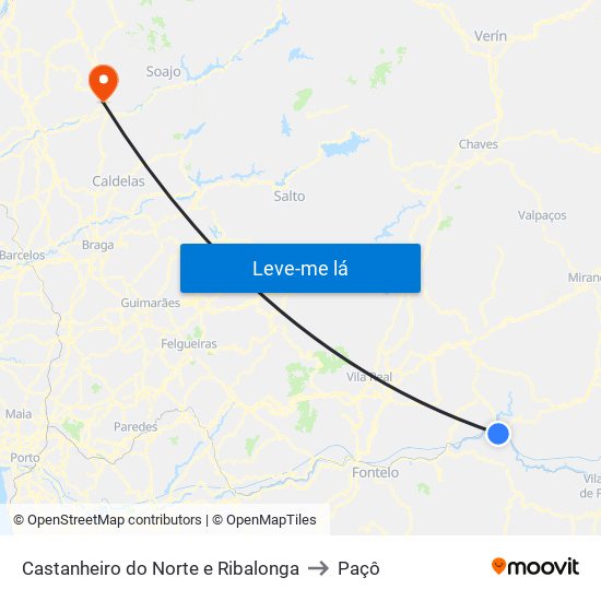 Castanheiro do Norte e Ribalonga to Paçô map