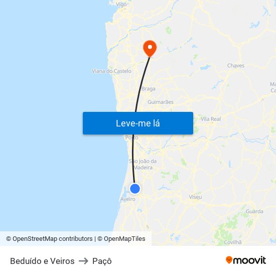 Beduído e Veiros to Paçô map