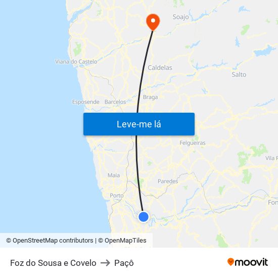 Foz do Sousa e Covelo to Paçô map