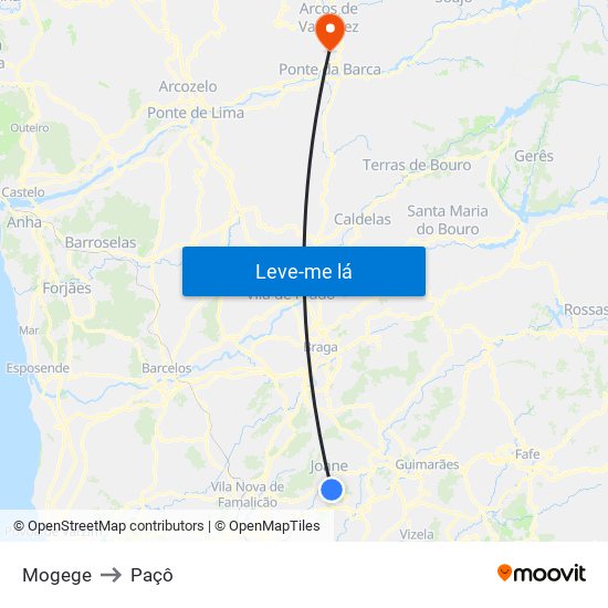 Mogege to Paçô map