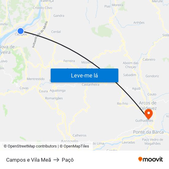Campos e Vila Meã to Paçô map