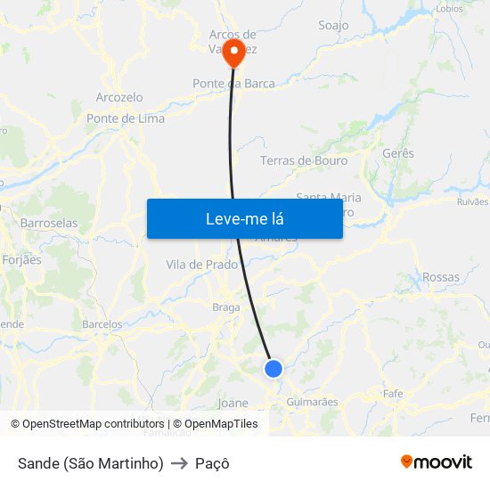 Sande (São Martinho) to Paçô map