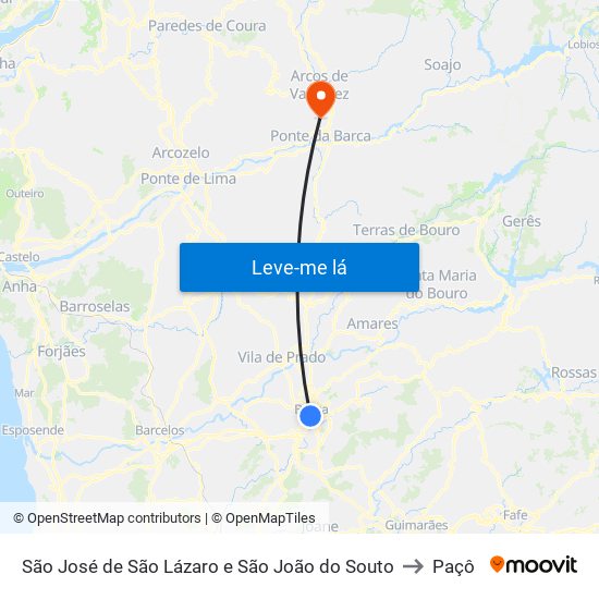 São José de São Lázaro e São João do Souto to Paçô map