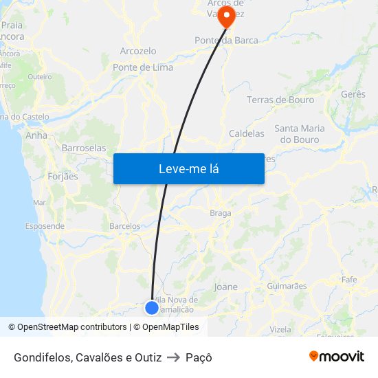 Gondifelos, Cavalões e Outiz to Paçô map