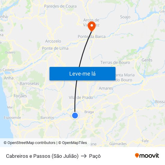 Cabreiros e Passos (São Julião) to Paçô map