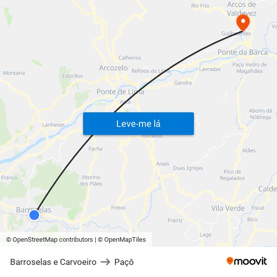 Barroselas e Carvoeiro to Paçô map