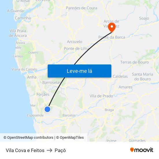 Vila Cova e Feitos to Paçô map