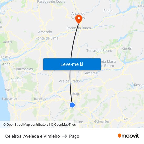 Celeirós, Aveleda e Vimieiro to Paçô map