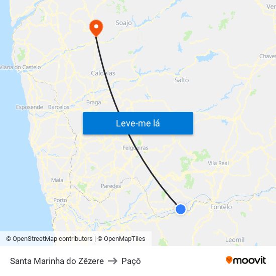 Santa Marinha do Zêzere to Paçô map
