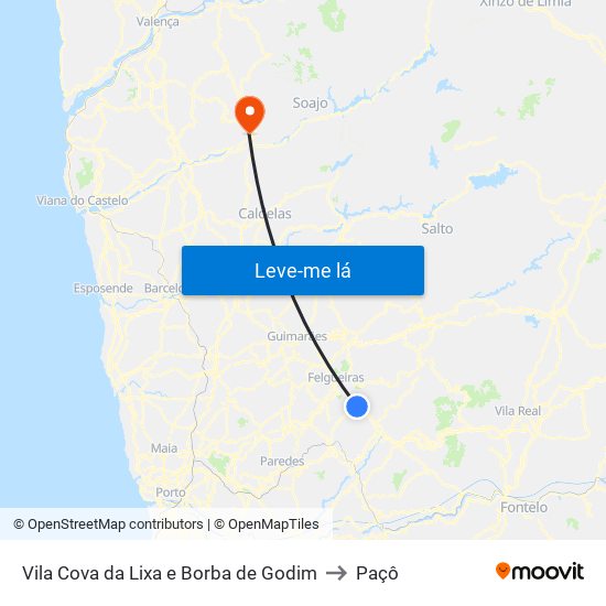 Vila Cova da Lixa e Borba de Godim to Paçô map