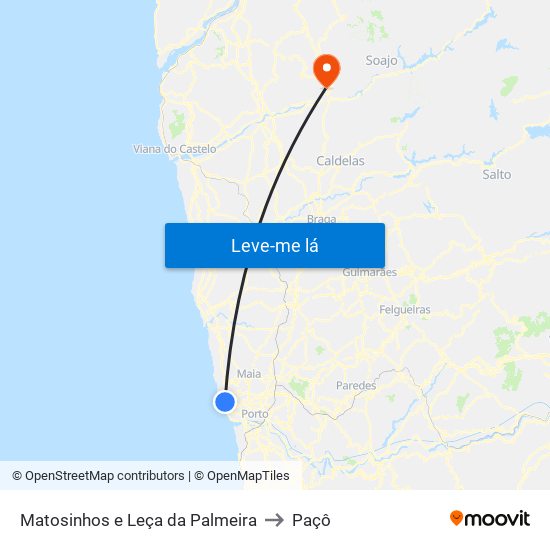 Matosinhos e Leça da Palmeira to Paçô map